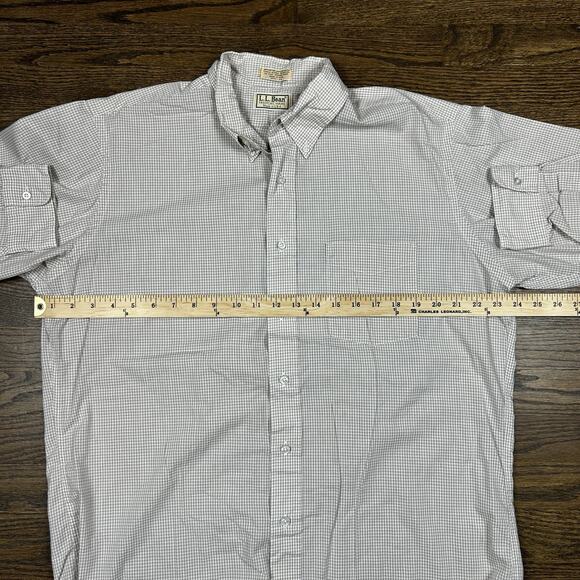 LL Bean Shirt Mens Large Cotton Brown White Stripe Button up Long Sleeve Classic - Picture 3 of 7